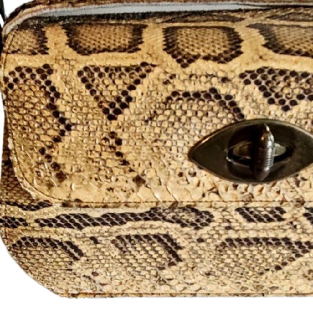 1950s Vintage Genuine Python Snakeskin Top Handle Box Handbag In Tan And Brown - Picture 4 of 7